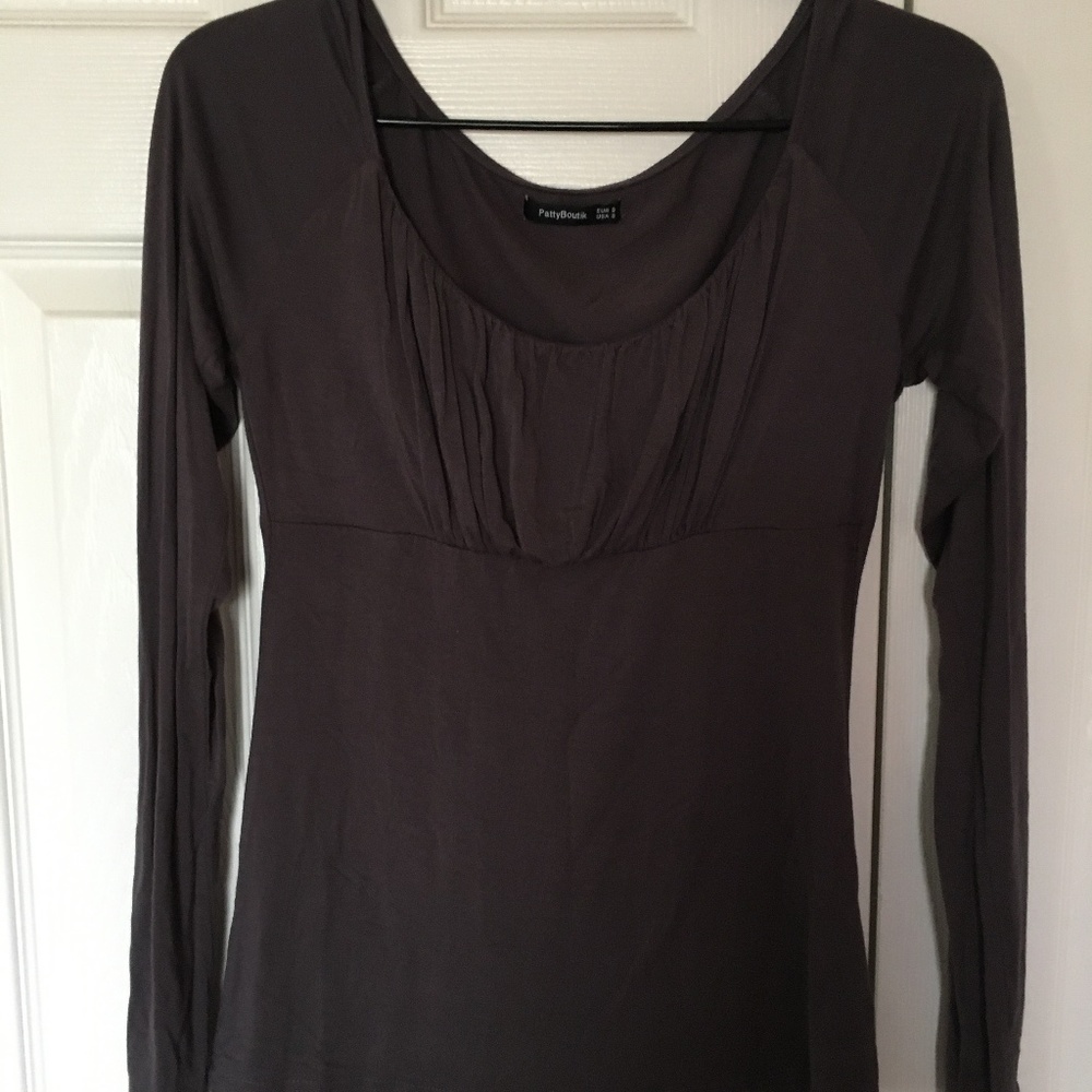 Gray Scoop Neck Ruched Raglan Long Sleeve Top size small